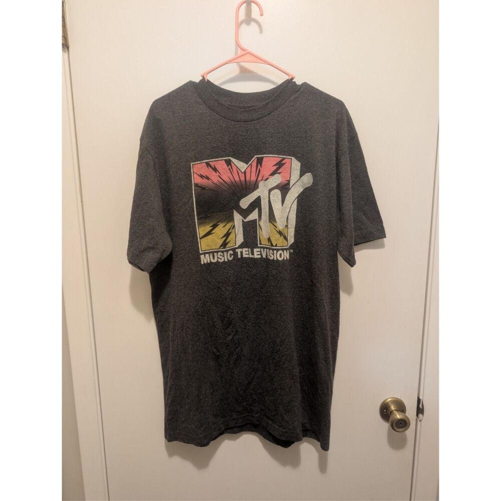 MTV Music Television Men's Large Gray Graphic T-Shirt 50/50 Vintage Style